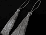 2 Silver lurex christmas tassels 8cm + loop Shiny grey xmas craft or key tassels